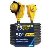 Camco Power Grip 50ft 30A TT-30P male connector enables RV power extension