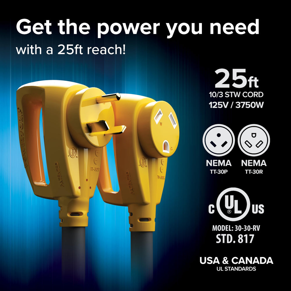 Camco Power Grip flame-retardant PVC jacket protects against weather.