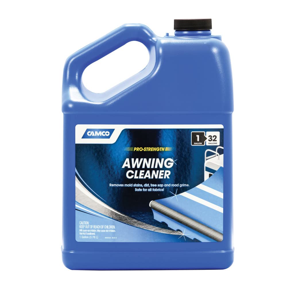 Camco Pro-Strength Awning Cleaner bottle restores RV awnings by removing mold, dirt and grime.
