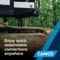 Camco Revolution easy dump-station connection reduces setup time.