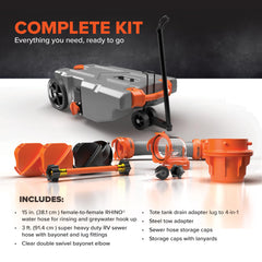 Ladder hook on Camco Rhino tote tank for secure storage on a camper ladder.