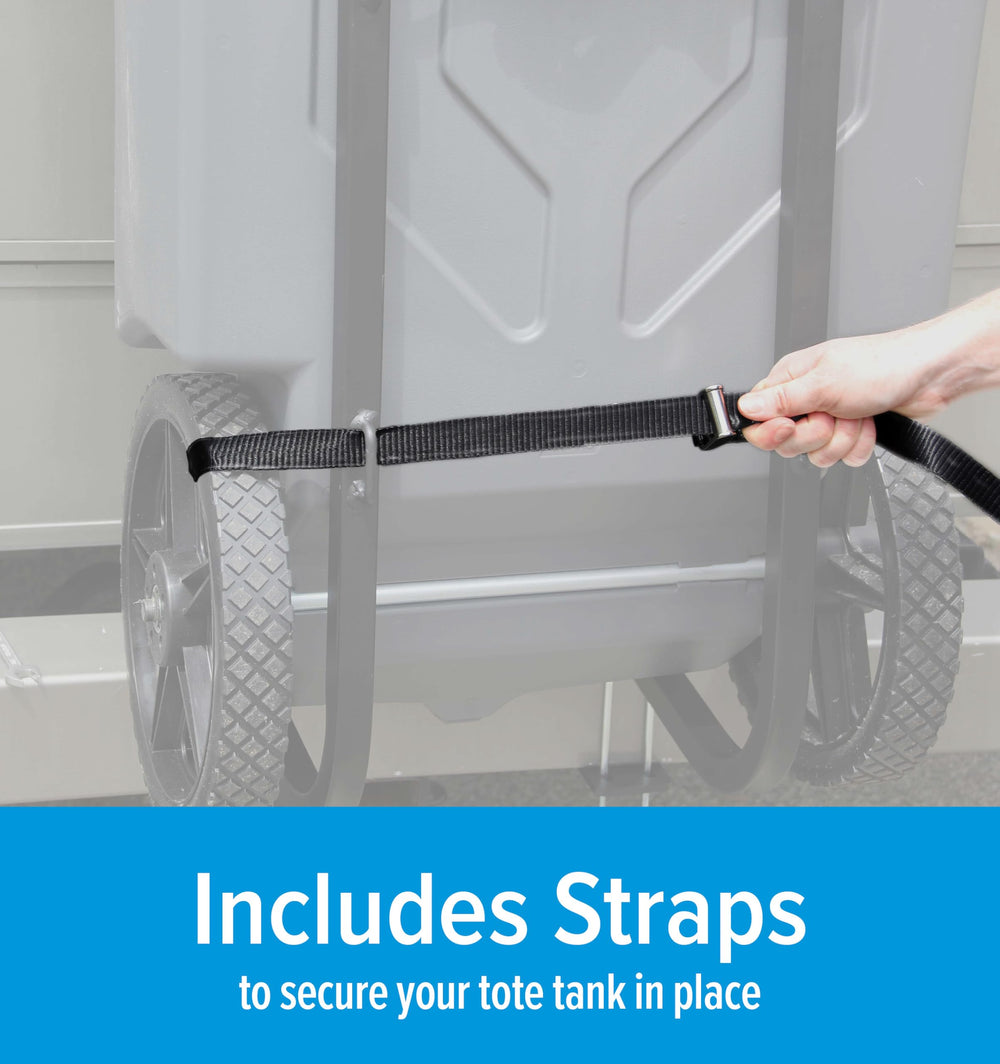 Camco Rhino heavy-duty straps securing tote tank during motion