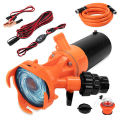 Camco Rhino macerator compact design fits RV storage.