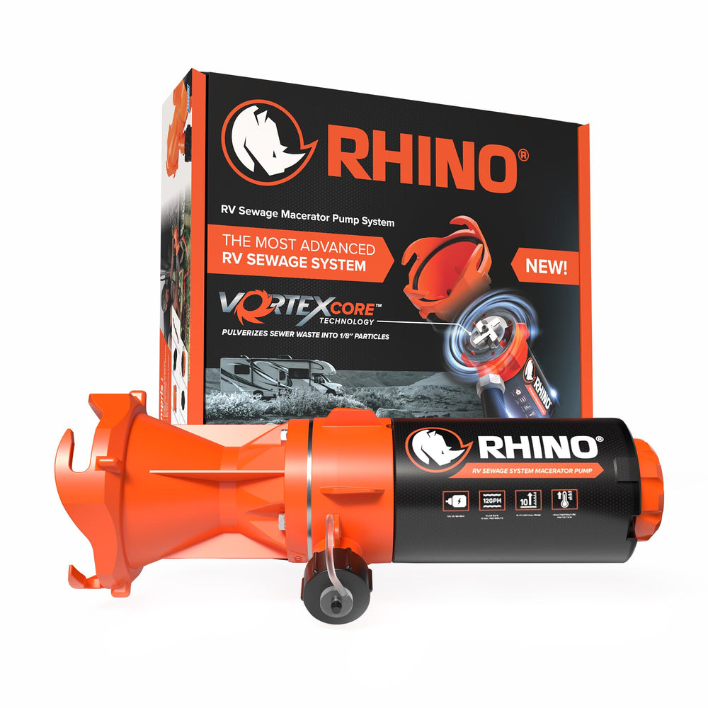 Camco Rhino macerator pump kit assembly for easy RV waste disposal.