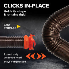 Camco RhinoFLEX 4-in-1 adapter fits multiple pipe standards for secure connections.