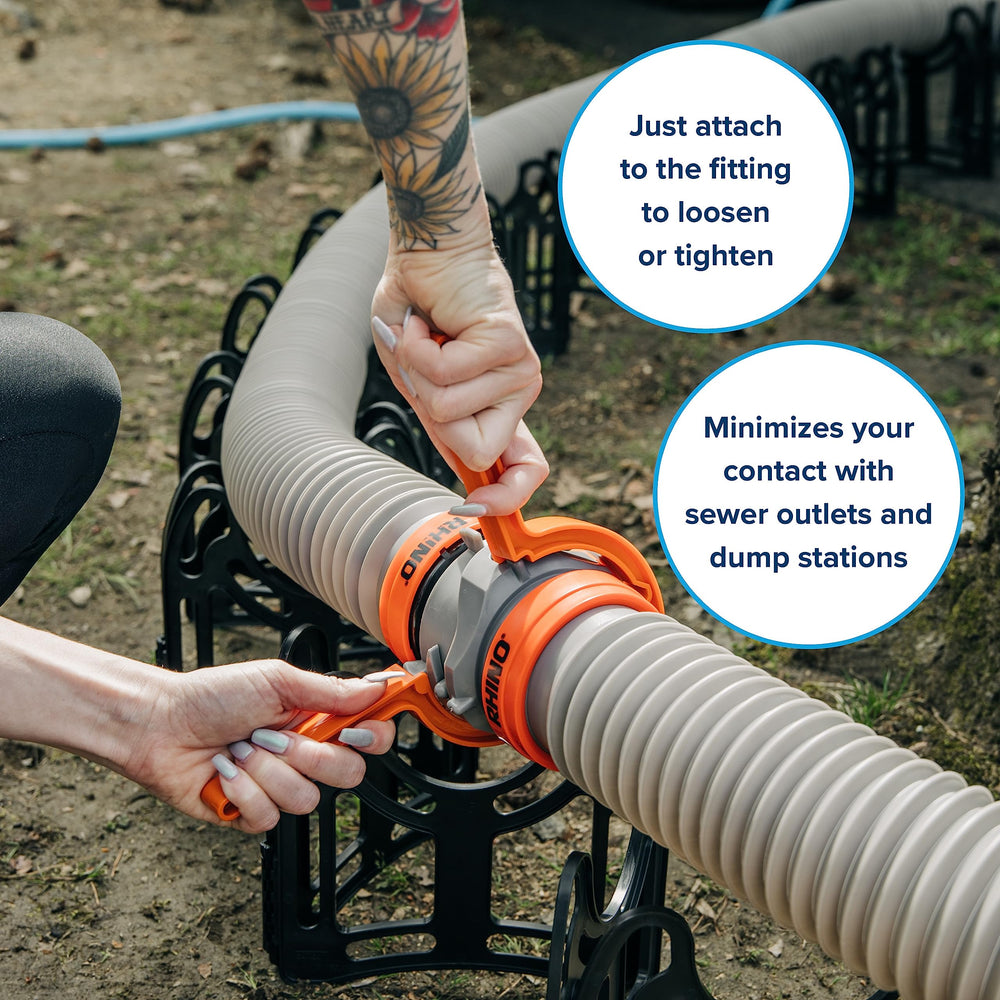 Ergonomic RhinoFLEX wrench design reduces hand strain during fittings.