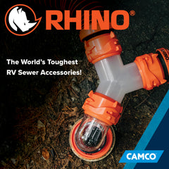 USA-made Camco RhinoFLEX ensures reliable RV waste management on any trip.