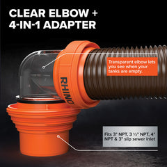 Camco RhinoFLEX steel-reinforced polyolefin hose withstands flexing and pressure.