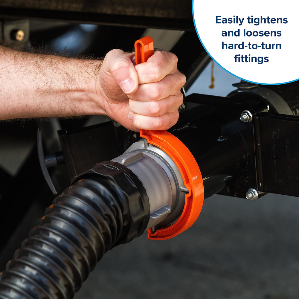 Camco RhinoFLEX two-pack wrenches simplify attaching and detaching RV sewer fittings.