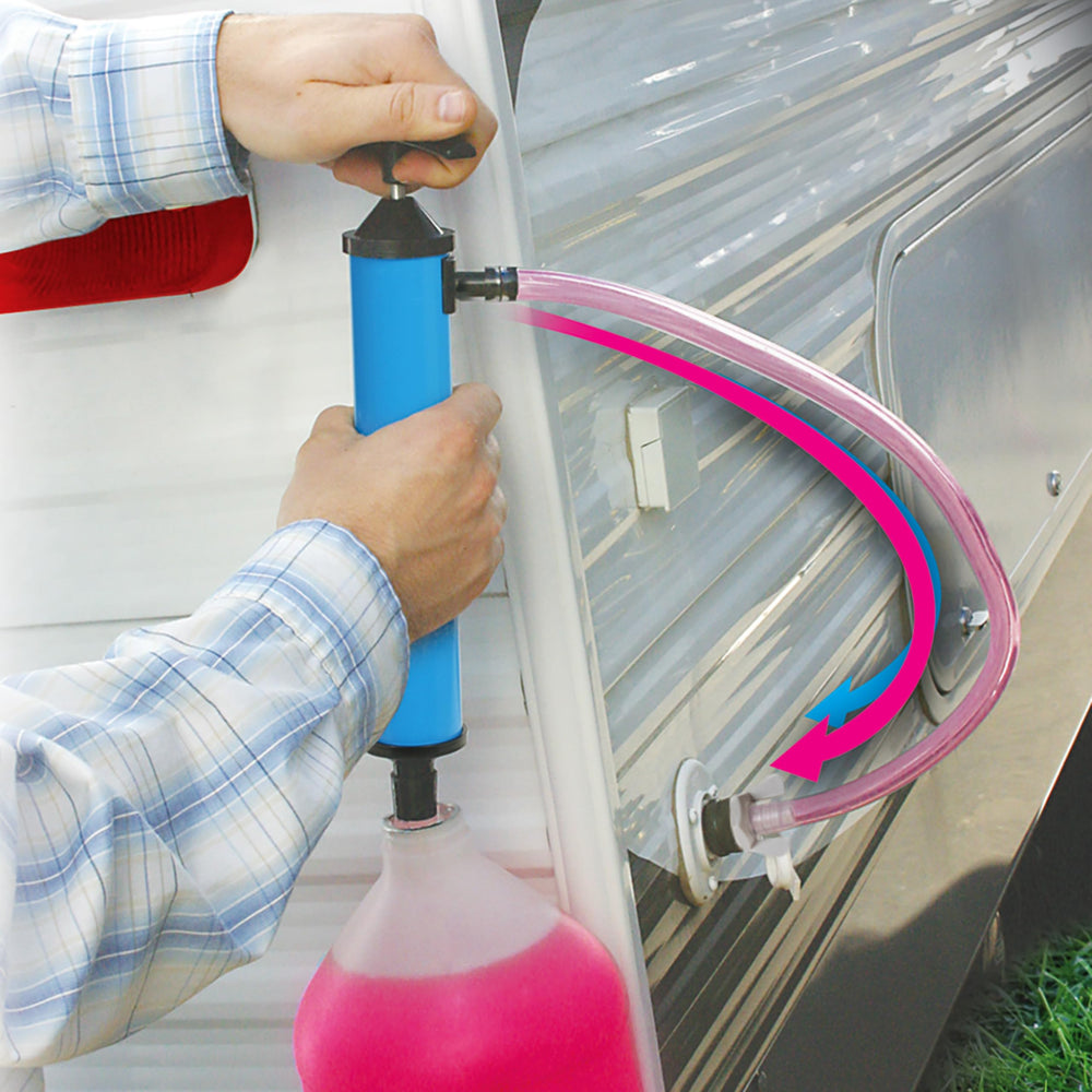Camco inlet and flexible outlet tubes connect for RV winterizing