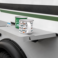 Camco rail mount table side view showing paper towel holes.