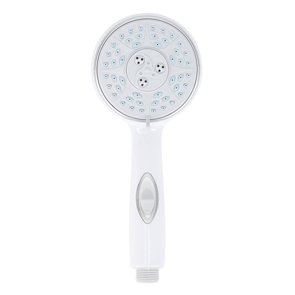Camco RV shower head rain low pattern for gentle rinse.