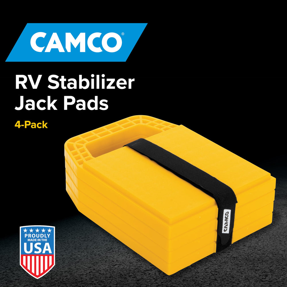 Camco RV Stabilizing Jack Pads built-in handle aids easy carrying and placement.