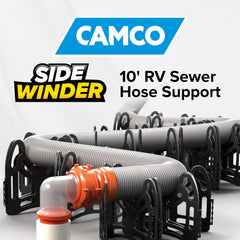 Camco Sidewinder extended for easy hose positioning during setup