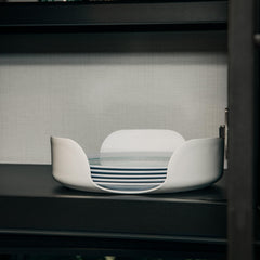 Camco Stack-A-Plate storage setup ideal for RVs, boats, and home use