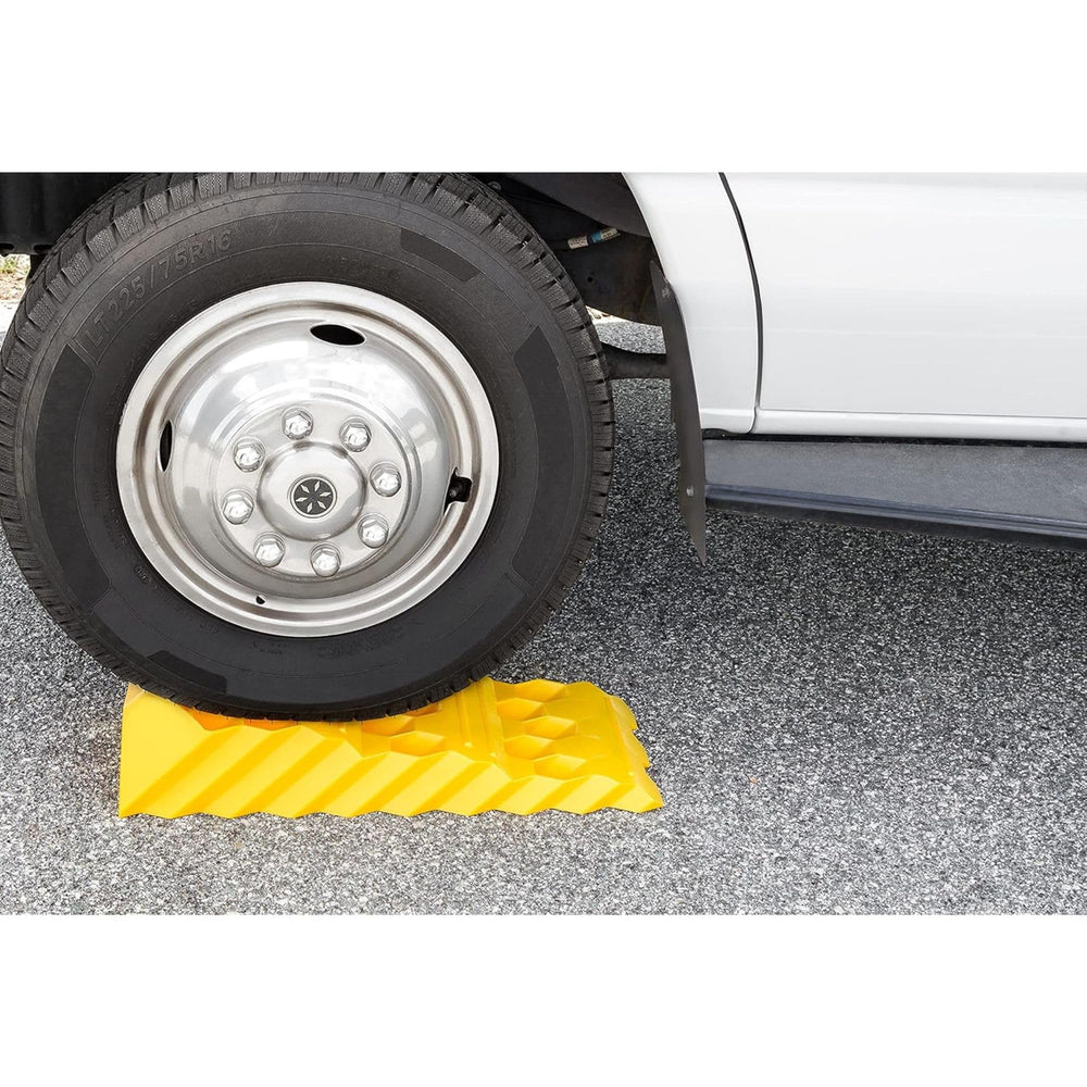 Camco Super Tri-Leveler at 2in height provides quick adjustment on slight slopes.