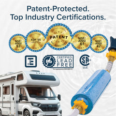 Camco Tastepure versatile inline filter attaches to standard hoses.