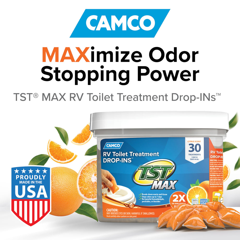 Camco TST MAX 30-pack drop-ins shown for tank treatment