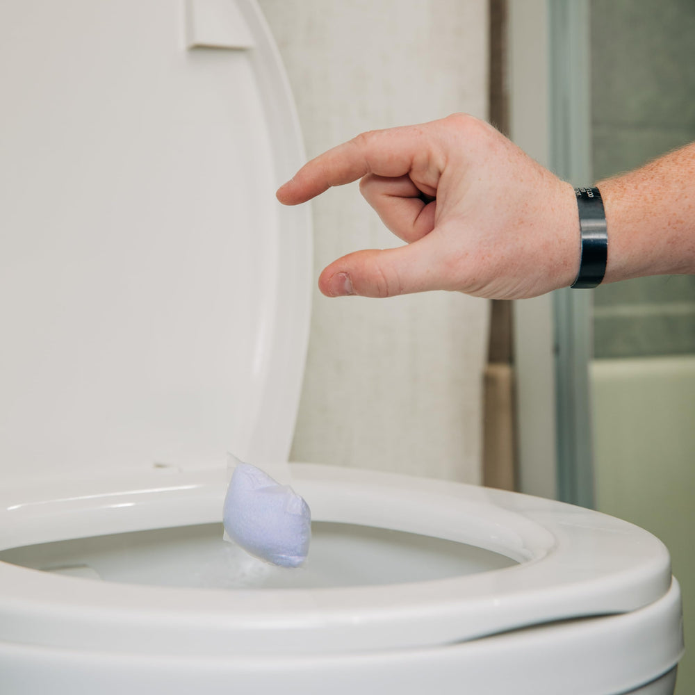 Drop-In Lavender Pod eliminating odors in an RV black tank.