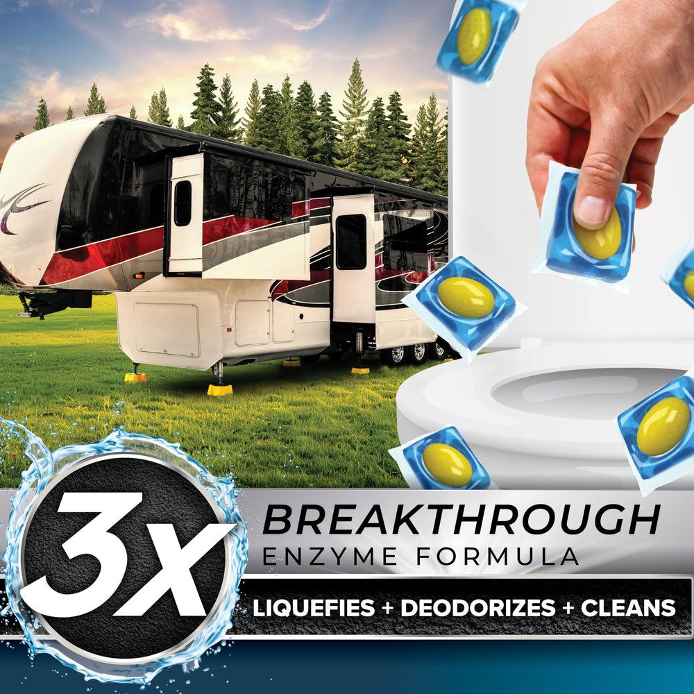 Camco TST PRO Pine-scent Drop-Ins releasing fresh aroma during RV use.