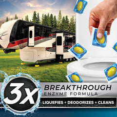 Camco TST PRO Pine-scent Drop-Ins releasing fresh aroma during RV use.