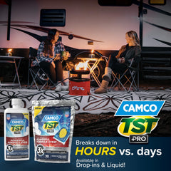 Camco TST PRO high-temp friendly formula maintains tank cleanliness on hot trips.