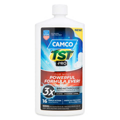 Camco TST PRO bottle pouring into an RV toilet for odor control