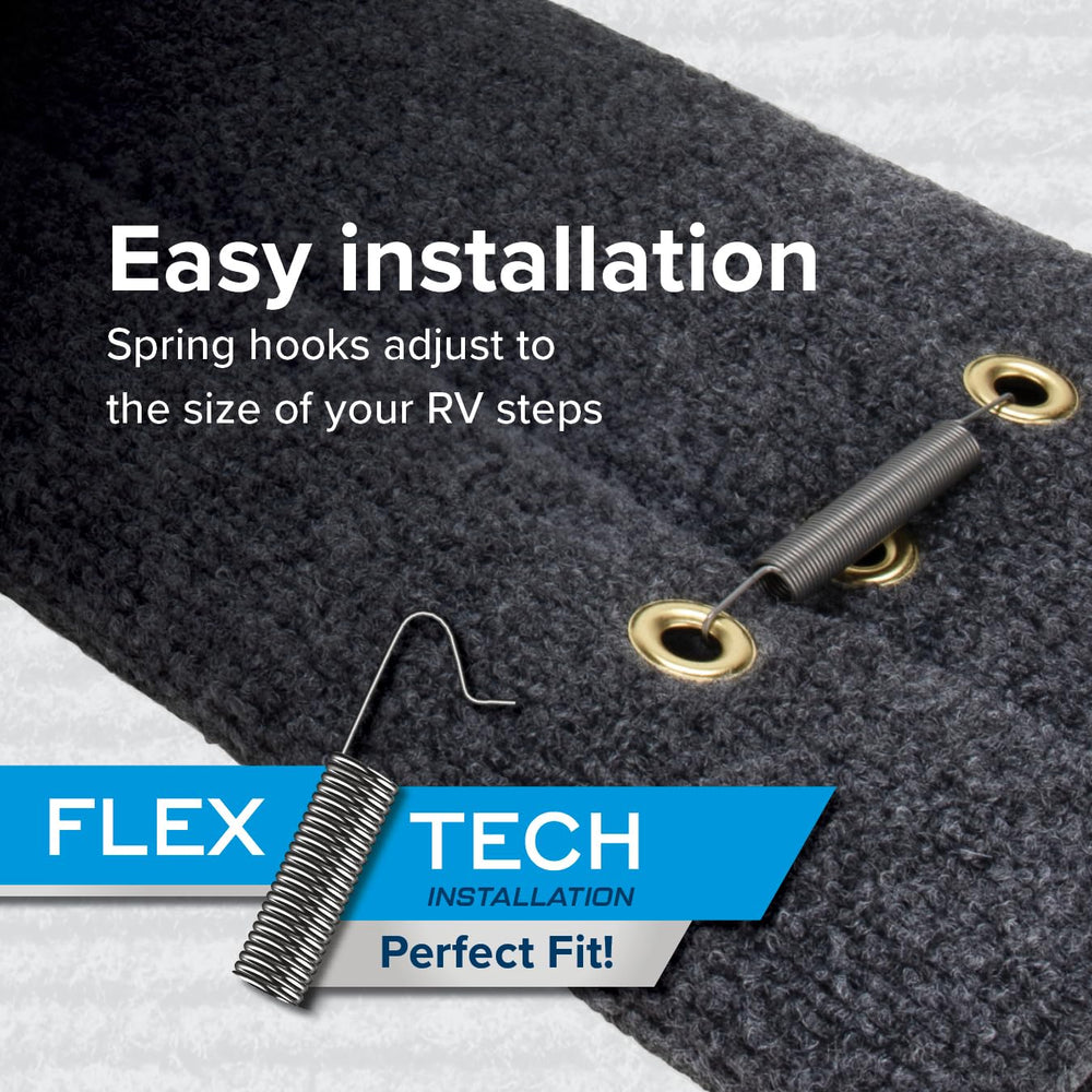 Camco easy-install rug wraps around steps, no screws or glue needed.