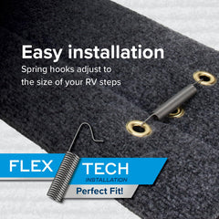 Camco easy-install rug wraps around steps, no screws or glue needed.