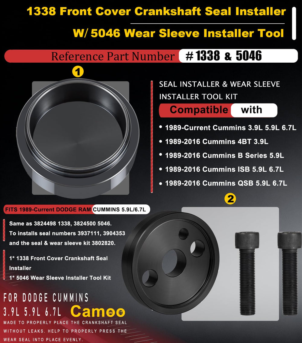 Camoo 5046 wear sleeve installer ensuring even seating during assembly.