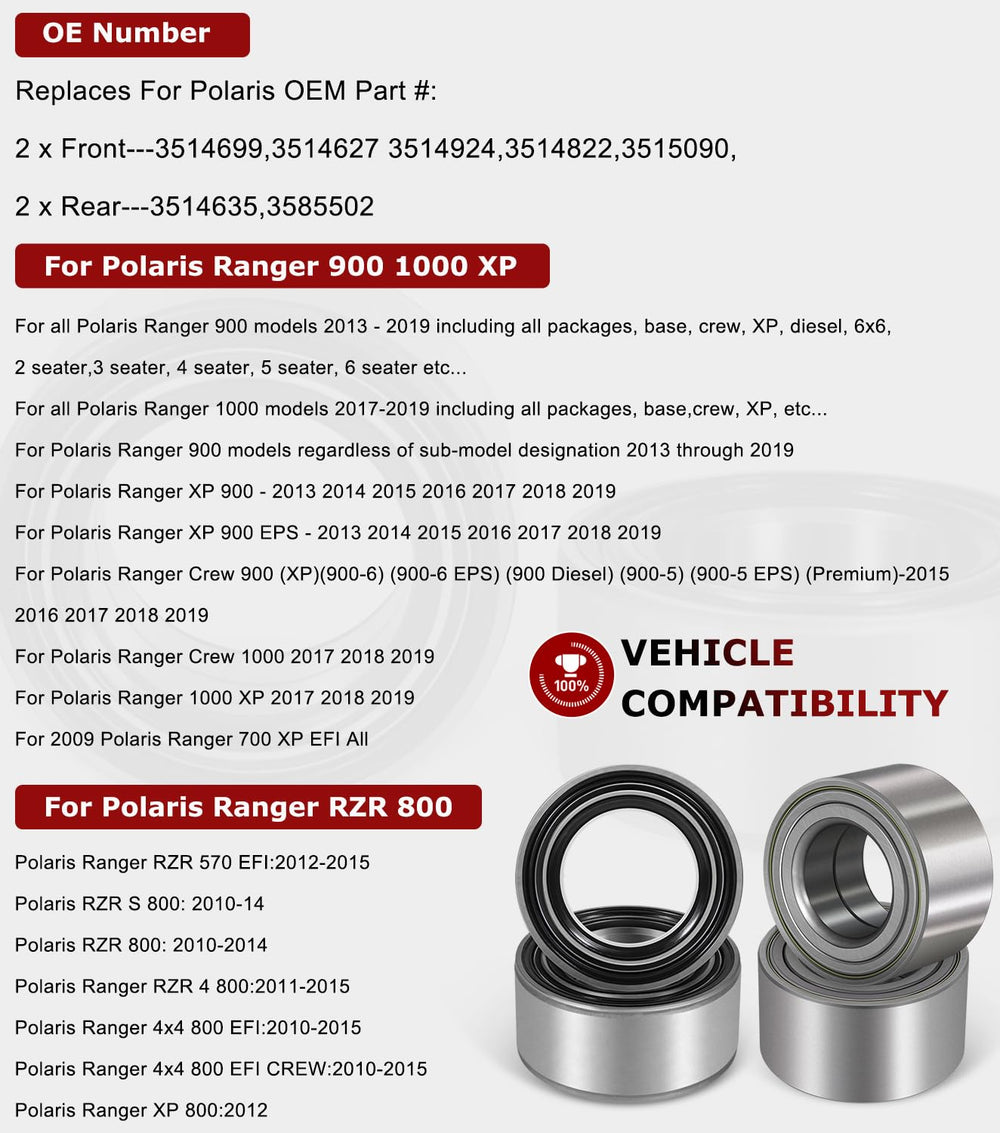 Camoo Polaris Ranger 900 Crew bearings kit complete four-wheel replacement.