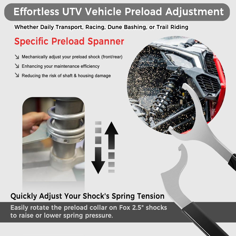 Camoo Polaris RZR 2.5-inch shock tool enables efficient preload adjustments.