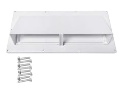 Camp'N RV Exhaust Vent Cover front view shows durable white finish for rugged RV exteriors.