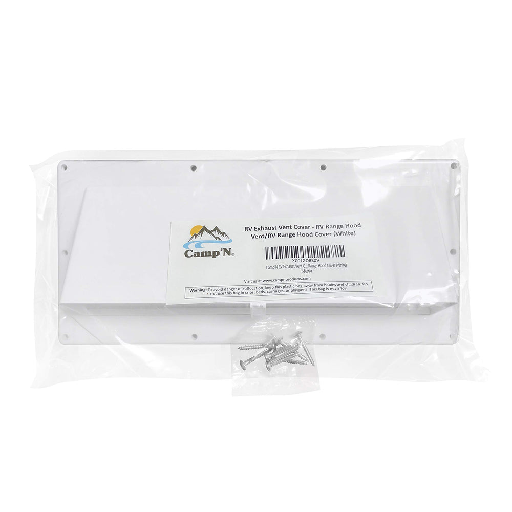 Camp'N RV Exhaust Vent Cover includes hardware for easy installation on your RV.