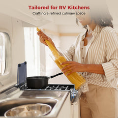 CAMPLUX RGH12IB quiet operation and secure burners enhance travel cooking