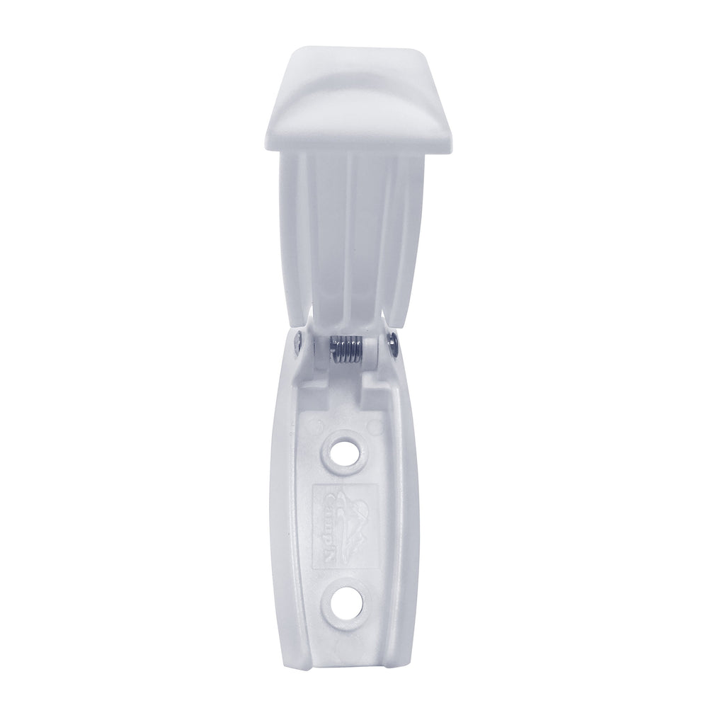 Camp'N white latch for outside compartments provides easy access while keeping doors open when needed.