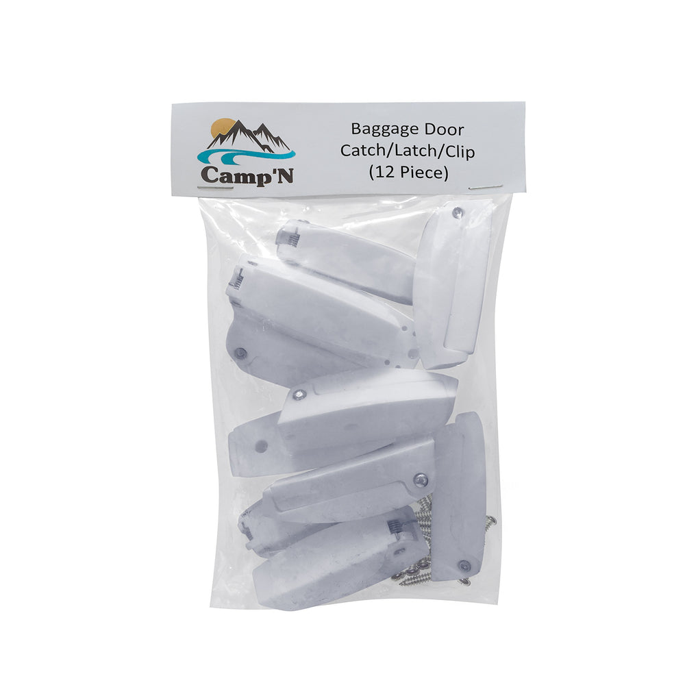 Camp'N versatile RV latch shown for use across different compartments and doors.