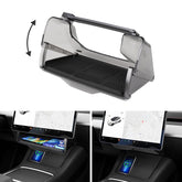 Canvcle hidden under screen storage box with open design for easy access.