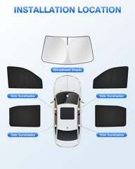 Canvcle sun shades install in minutes and come with a storage bag.