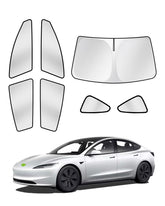 Canvcle sunshades on Tesla Model 3 front windshield delivering cooler cabin and UV protection