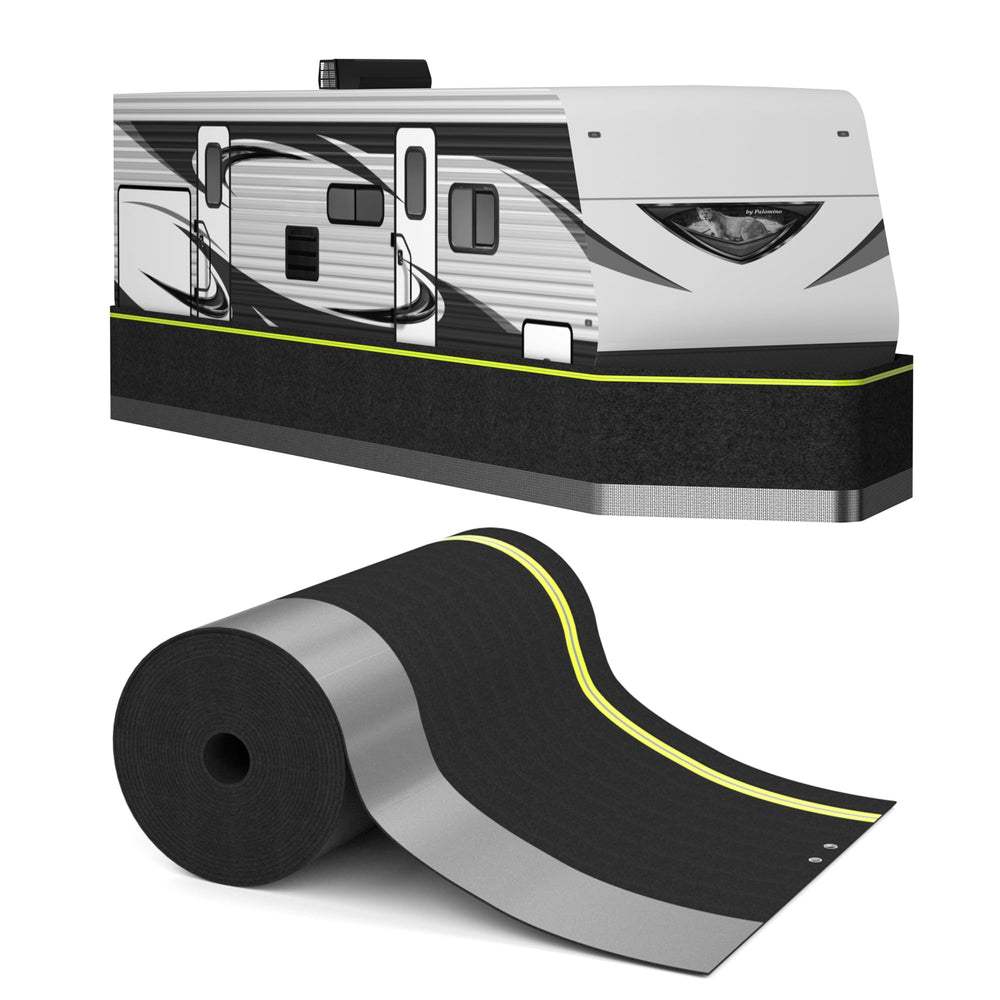 CANYIHB RV skirting setup demonstrates quick, tool-free setup for a winter-ready campsite