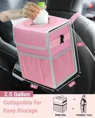 Capolo 2.5-gallon capacity pink trash can for longer road trips.