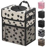 Capolo car trash can lid in Black Flower design keeps contents secure.