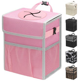 Capolo car trash can with pink lid on front seat for tidy organization and easy disposal.