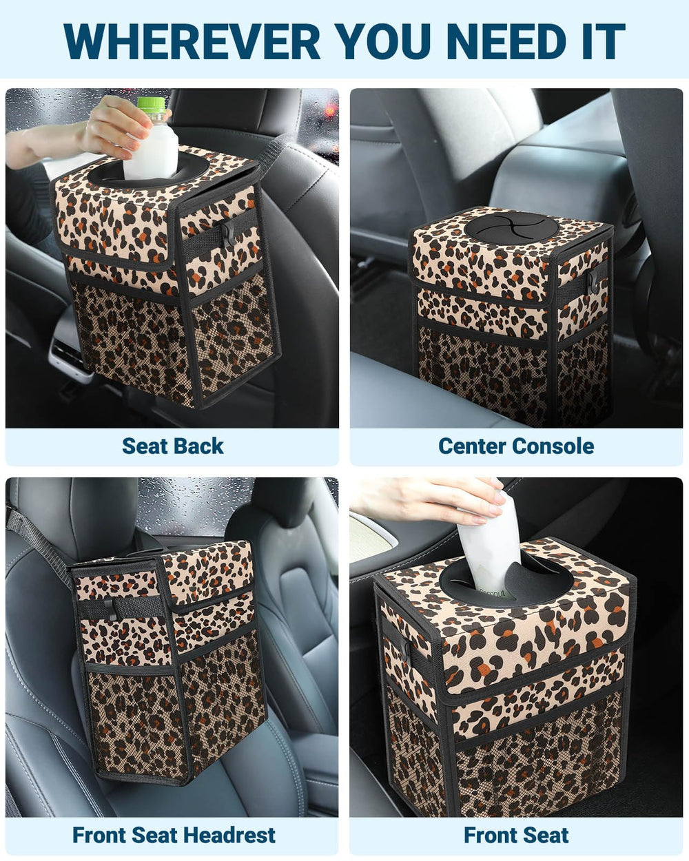 Capolo leopard car trash bin 4-in-1 design doubles as storage cooler