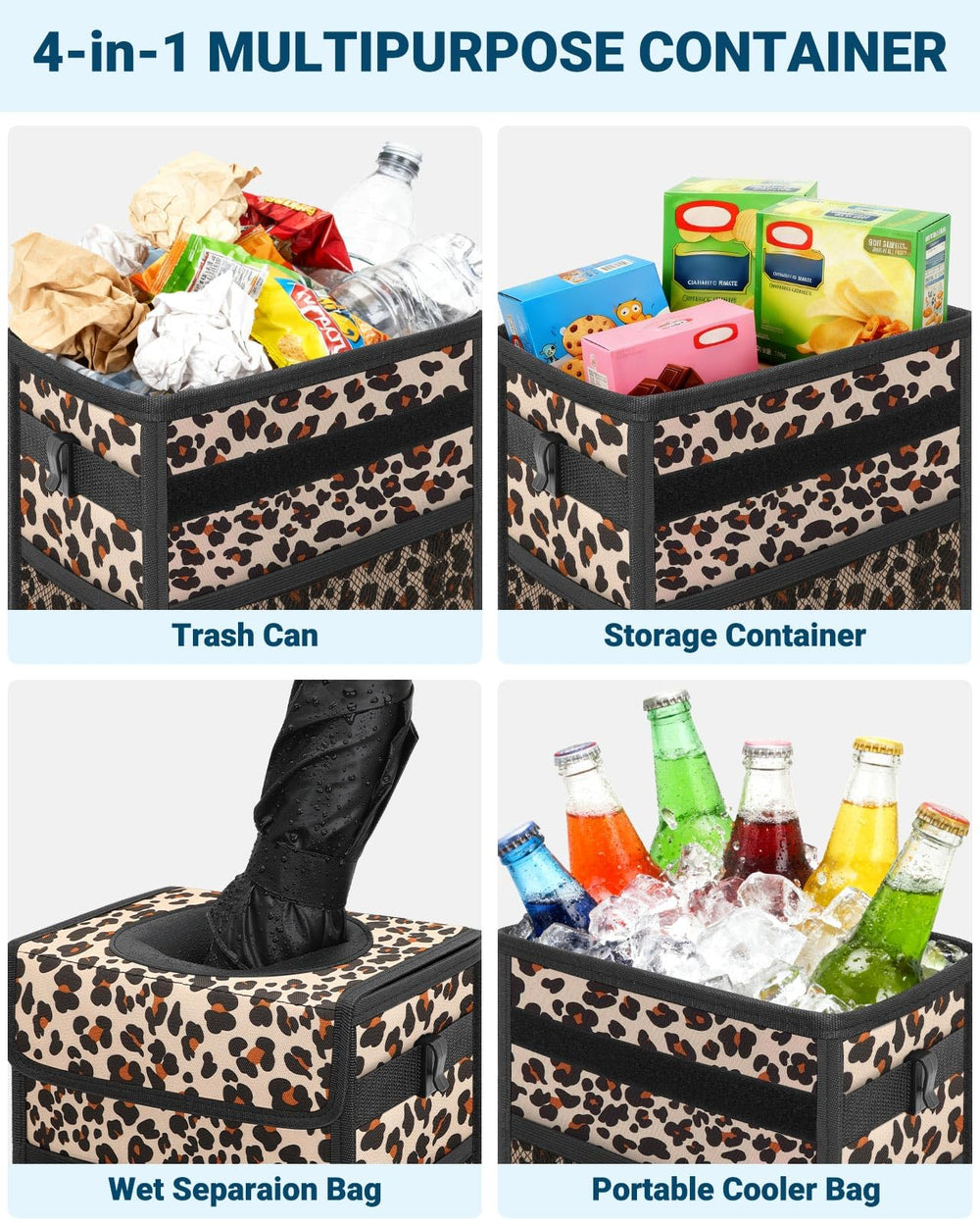 Capolo leopard car trash bin extended stick strap for stronger sealing