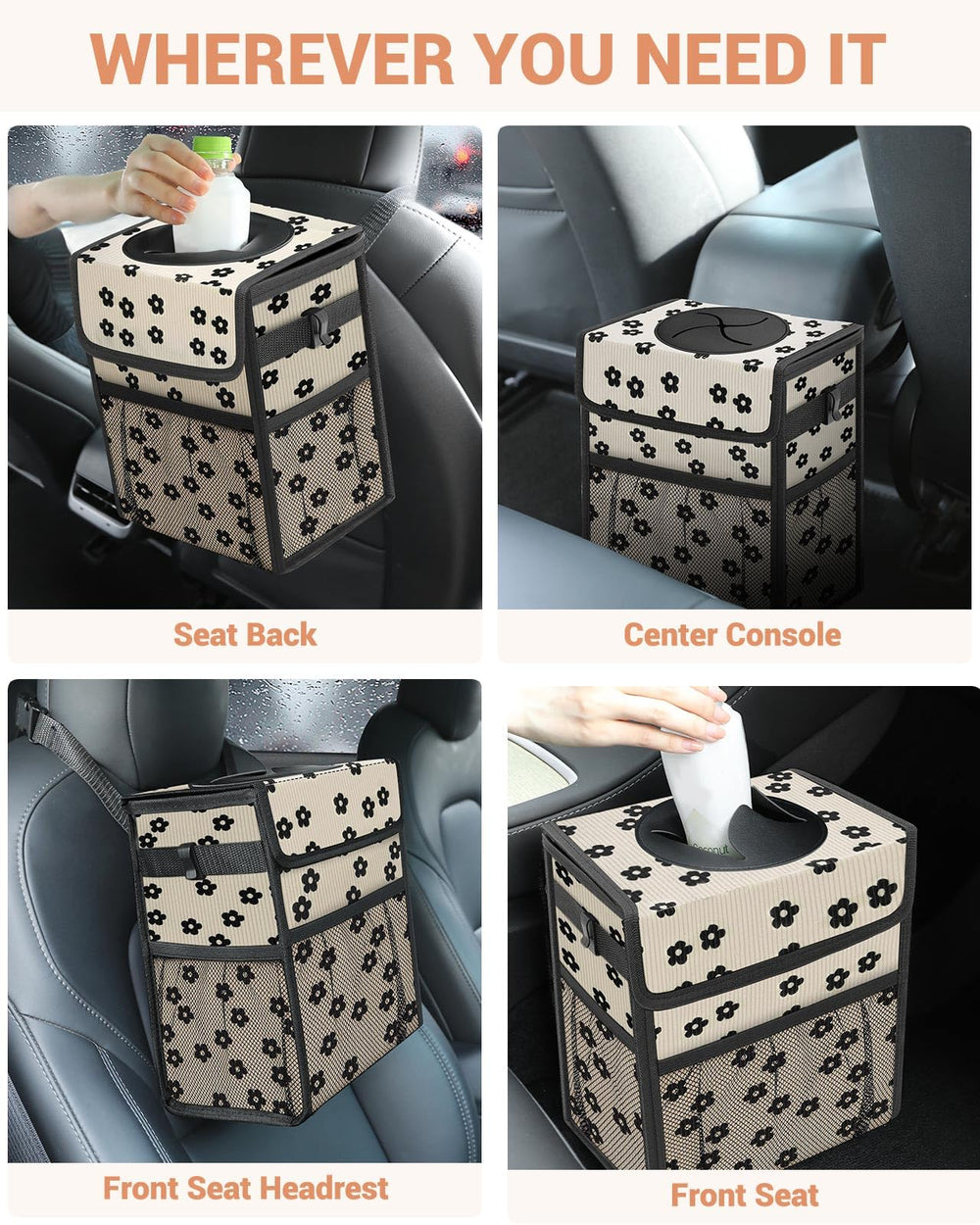 Capolo universal-fit car trash bin works in sedans, SUVs, and trucks.