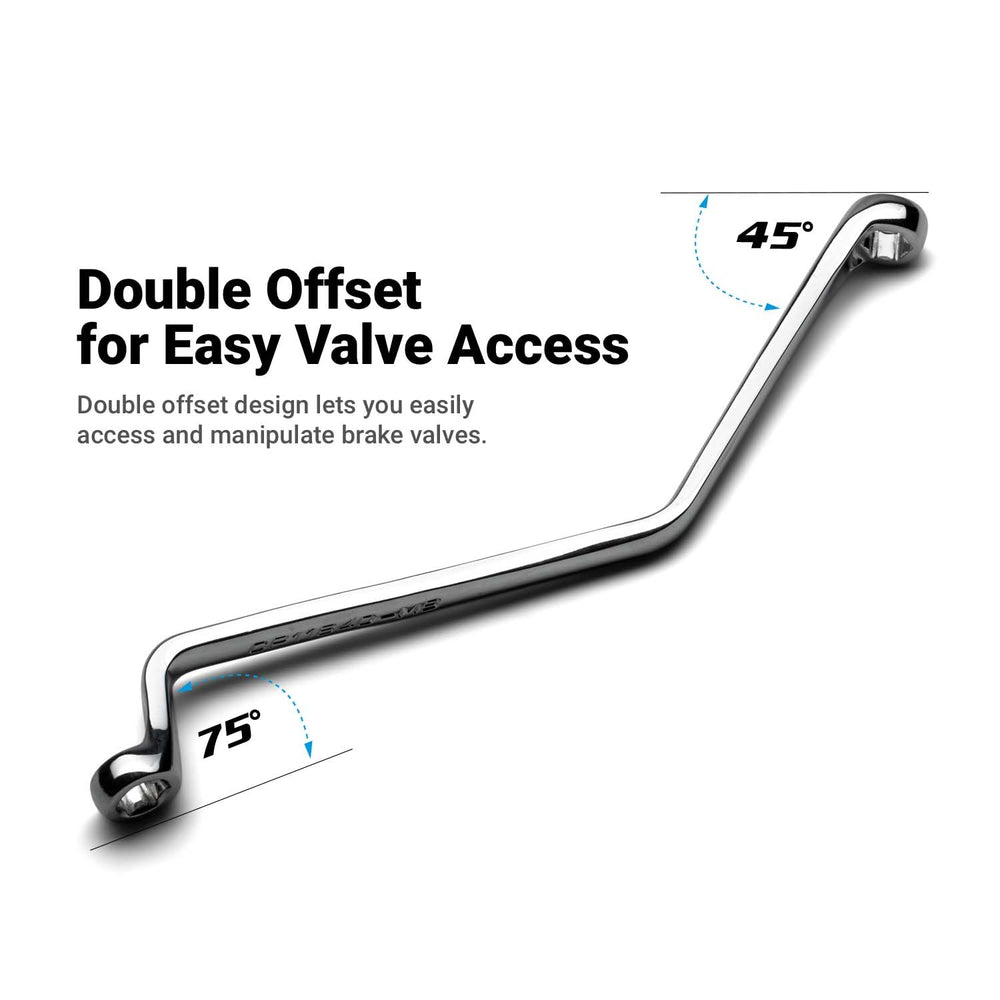 Capri Tools brake bleeder wrench with 75-degree offset for tight spaces