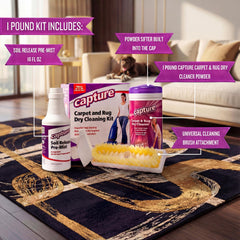 Capture Carpet Total Care Kit 100 carpet brush aids gentle, even powder application.
