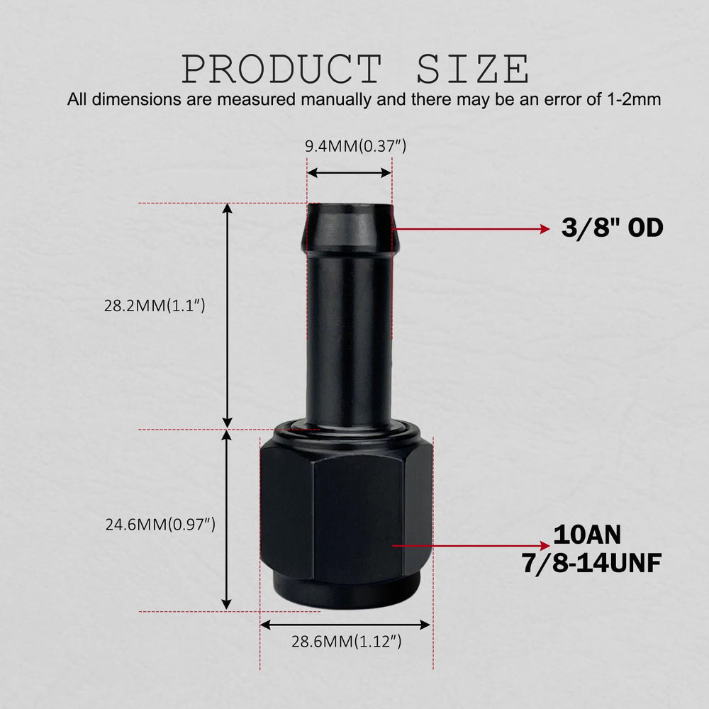 caqeg 10AN female-to-3/8 barb adapter swivels to prevent hose twist in installations